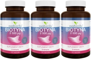 3 x Biotyna 2500 mcg 180 kapsułek, Medverita