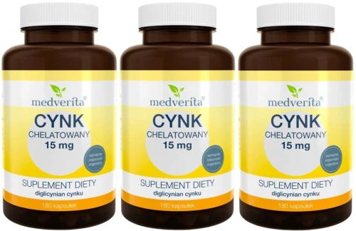 3 x Cynk chelatowany 15 mg 180 kapsułek, Medverita.webp