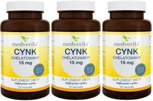 3 x Cynk chelatowany 15 mg 90 kapsułek, Medverita.webp