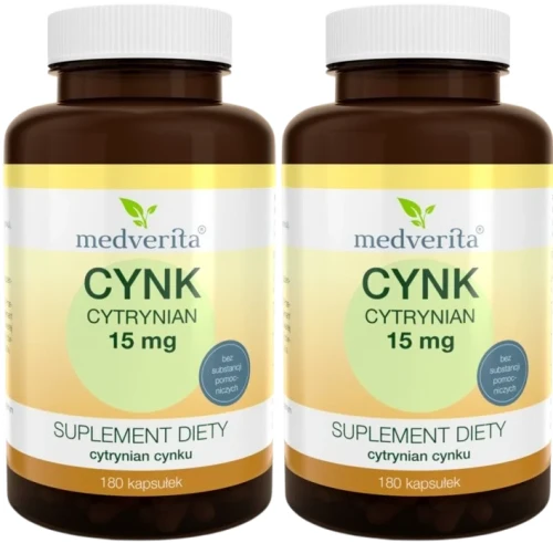 2 x Cynk cytrynian 15 mg 180 kapsułek, Medverita.webp
