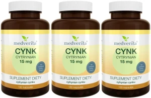 3 x Cynk cytrynian 15 mg 180 kapsułek, Medverita
