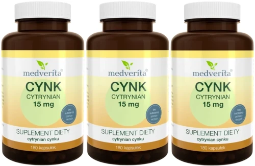 3 x Cynk cytrynian 15 mg 180 kapsułek, Medverita.webp