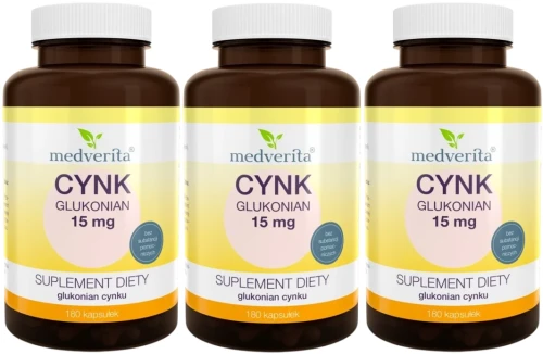 3 x Cynk glukonian 15 mg 180 kapsułek, Medverita.webp