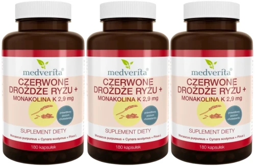 3 x Czerwone drożdże ryżu+ 180 kapsułek, Medverita.webp