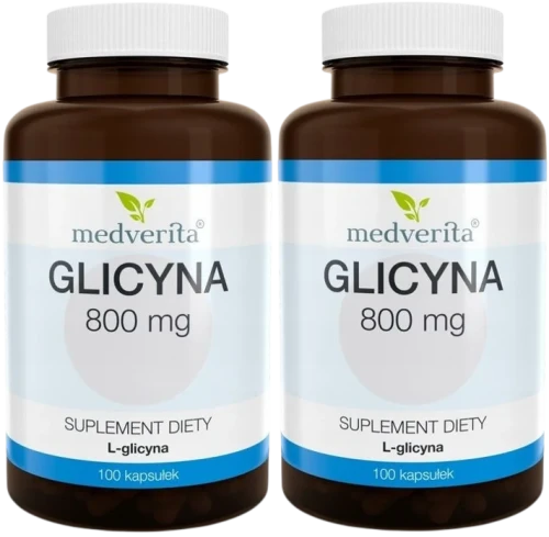 2 x Glicyna 800 mg L-glicyna Aminokwas 100 kapsułek, Medverita.webp
