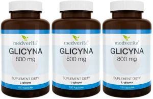 3 x Medverita Glicyna 800 mg 100 kapsułek - Sen Witalność Energia