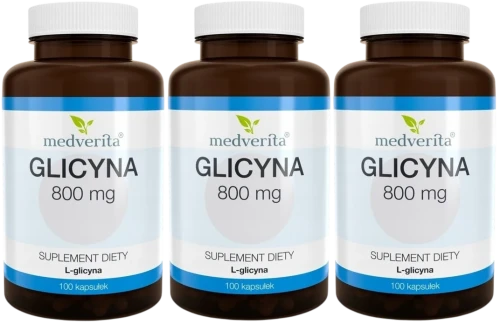 3 x Glicyna 800 mg L-glicyna Aminokwas 100 kapsułek, Medverita.webp
