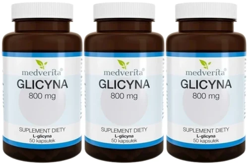 3 x Glicyna 800 mg L-glicyna Aminokwas 50 kapsułek, Medverita.webp