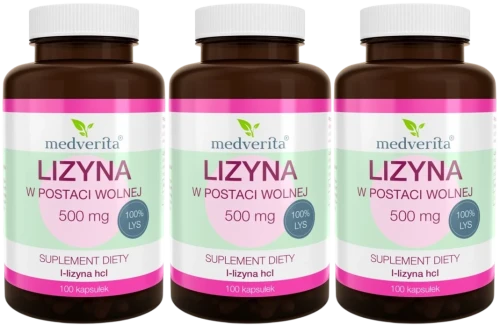 3 x Lizyna 500 mg 100 kapsułek, Medverita.webp