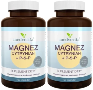 2 x Magnez cytrynian + P-5-P 100 kapsułek, Medverita