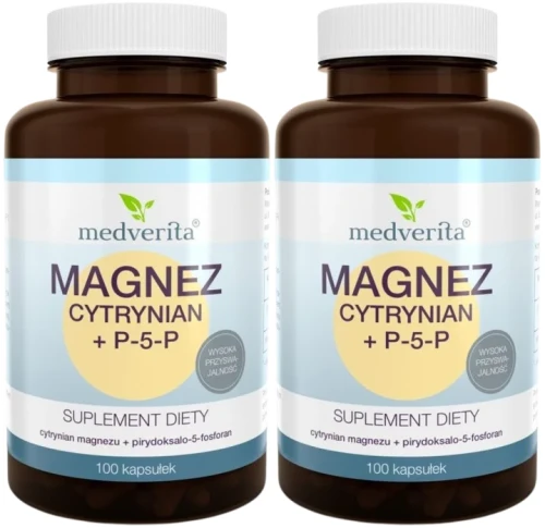 2 x Magnez cytrynian + P-5-P 100 kapsułek, Medverita.webp