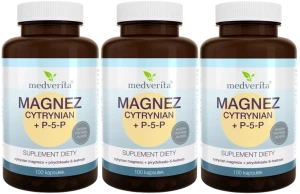 3 x Medverita Magnez Cytrynian + P-5-P 100 kapsułek - Kości Mięśnie Pamięć Koncentracja