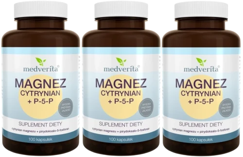 3 x Magnez cytrynian + P-5-P 100 kapsułek, Medverita.webp