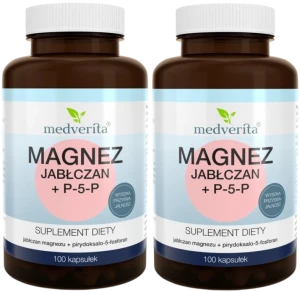 2 x Medverita Magnez Jabłczan + P-5-P 100 kapsułek - Zmęczenie Samopoczucie Układ Nerwowy