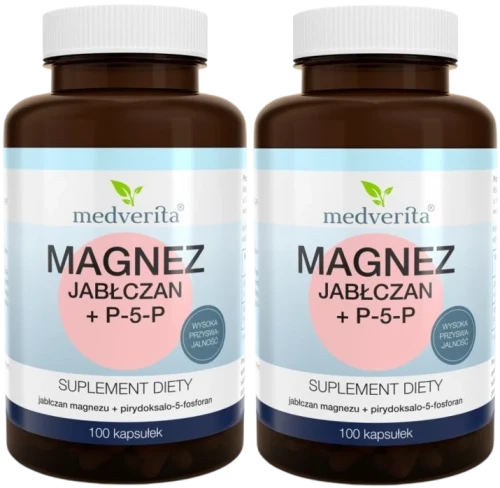 2 x Magnez jabłczan + P-5-P 100 kapsułek, Medverita.webp