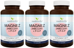 3 x Medverita Magnez Jabłczan + P-5-P 100 kapsułek - Zmęczenie Samopoczucie Układ Nerwowy