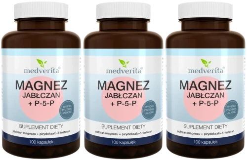 3 x Magnez jabłczan + P-5-P 100 kapsułek, Medverita.webp
