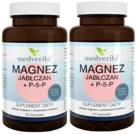 2 x Magnez jabłczan + P-5-P 50 kapsułek, Medverita.webp