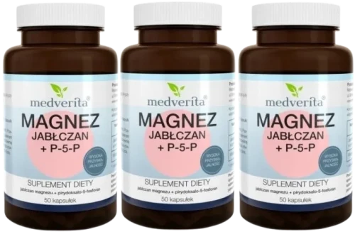 3 x Magnez jabłczan + P-5-P 50 kapsułek, Medverita.webp