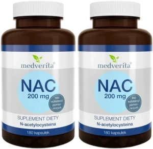 2 x NAC 200 mg N-acetylo L-cysteina - 180 kapsułek, Medverita