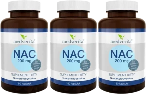 3 x NAC 200 mg N-acetylo L-cysteina - 180 kapsułek, Medverita