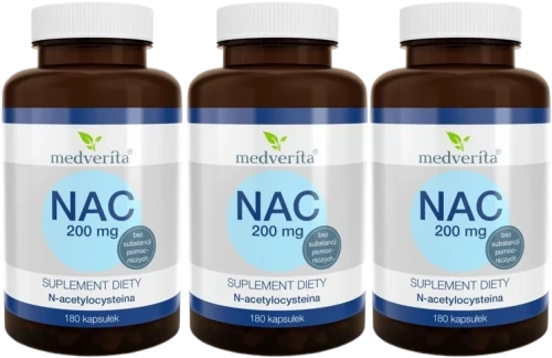 3 x NAC 200 mg N-acetylo L-cysteina - 180 kapsułek, Medverita.webp