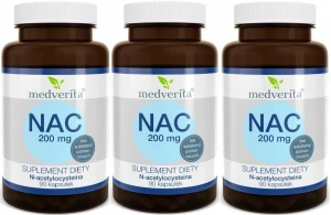 3 x NAC 200 mg N-acetylo L-cysteina - 90 kapsułek, Medverita
