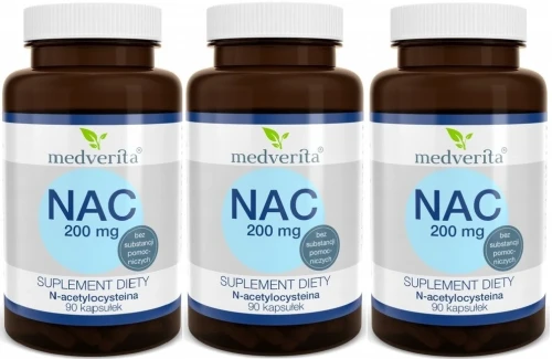 3 x NAC 200 mg N-acetylo L-cysteina - 90 kapsułek, Medverita.webp