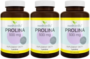 3 x Medverita Prolina 500 mg 100 kapsułek - Skóra Stawy Starzenie Organizmu
