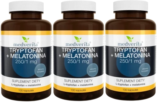 3 x Tryptofan + Melatonina L-tryptofan 100 kapsułek, Medverita.webp