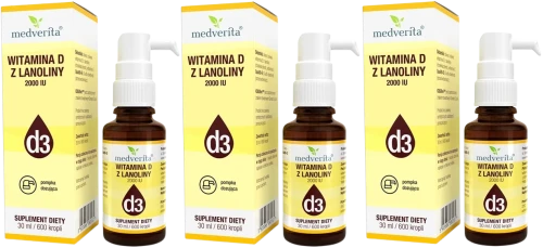 3 x Witamina D3 2000 IU 30 ml 600 kropli, Medverita.webp