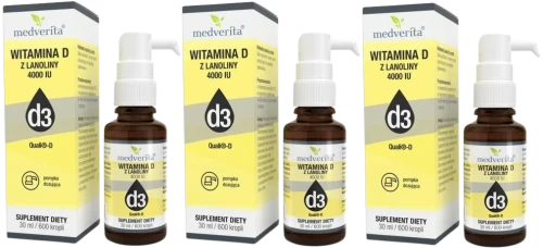 3 x Witamina D3 4000 IU 30 ml 600 kropli, Medverita.webp