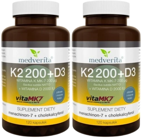 2 x Witamina K2 MK-7 200 ug+ D3 2000IU 120 kapsułek, Medverita.webp