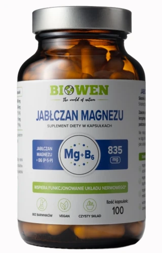 Jabłczan magnezu 835 mg z witaminą B6 (P-5-P), Biowen