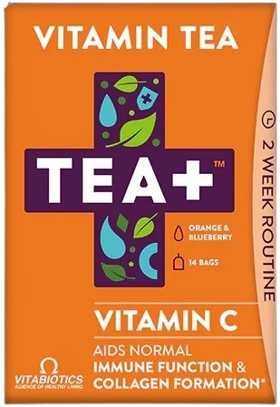 Tea+ Defence herbata witaminowa wspierająca odporność z witaminą C 14 torebek, Vitabiotics.webp