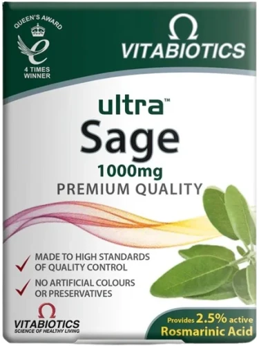 Ultra Sage suplement diety z szałwią 30 tabletek, Vitabiotics.webp