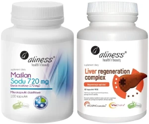 Maślan Sodu 720 mg (Kwas masłowy 170 mg) x 100 VEGE kaps. + Liver Regeneration Complex x 90 Vege Caps, Aliness