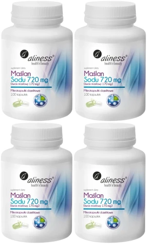 Zestaw 4x Maślan Sodu 720 mg (Kwas masłowy 170 mg) x 100 VEGE kaps..webp