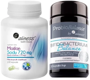 Zestaw Maślan Sodu 720 mg (Kwas masłowy 170 mg) x 100 VEGE kaps. + ProbioBALANCE, Bifidobacterium Balance 10 mld. x 30 vege caps. Aliness