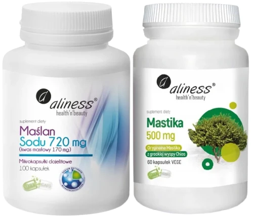 Zestaw Maślan Sodu 720 mg (Kwas masłowy 170 mg) x 100 VEGE kaps.+  Mastika, sproszkowana żywica Pistacia lentiscus 500mg x 60 Vege caps.webp