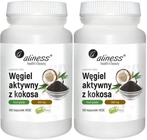 Zestaw 2x Węgiel aktywny z kokosa Food Grade 100 kaps, Aliness.webp