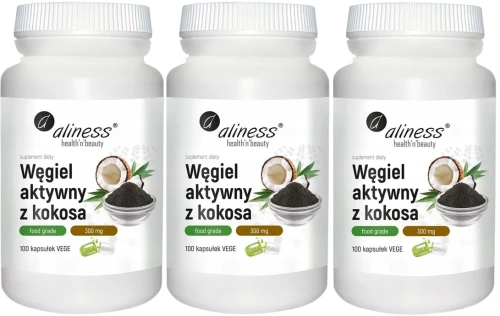 Zestaw 3x Węgiel aktywny z kokosa Food Grade 100 kaps, Aliness.webp