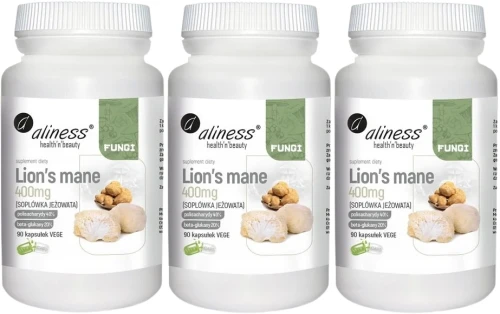 3 x Lion's Mane ekstrakt 40 20, 400mg x 90 Vege caps., Aliness.webp