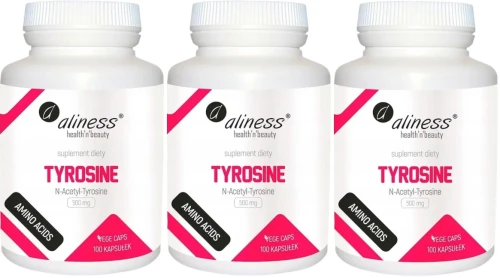 3 x Tyrosine N-Acetyl-Tyrosine 500 mg x 100 Vege caps. Aliness.webp