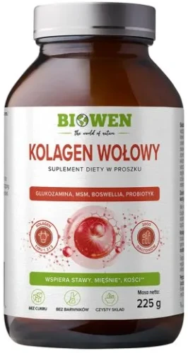 Kolagen wołowy typu I, II, III proszek 225 g, Biowen