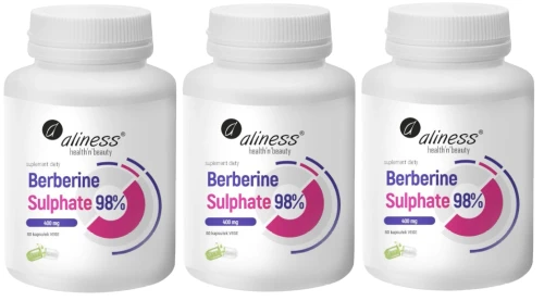Zestaw 3x Berberine Sulphate 98% 400 mg x 60 vege caps, Aliness