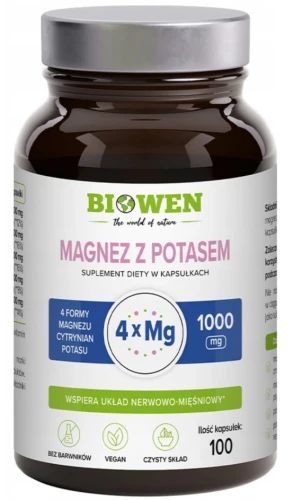 Magnez 4X z Potasem - 100 kapsułek, Biowen