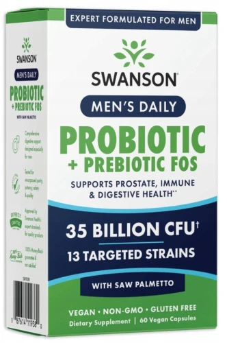 Swanson Men's Daily Probiotic + Prebiotic FOS, 60 kapsułek