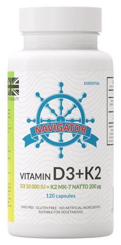 Witamina D3 10000 IU + Witamina K2 MK-7 200 μg, 120 kapsułek, Navigator