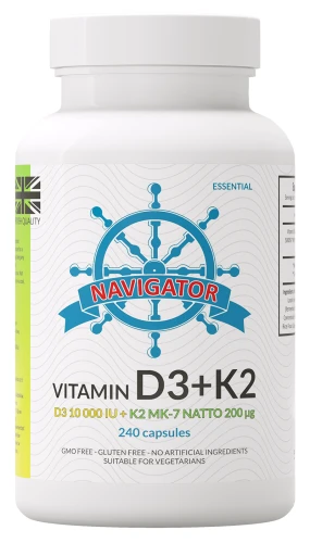 Witamina D3, 10 000 IU + Witamina K2 MK-7, 200 μg, 240 kapsułek, Navigator